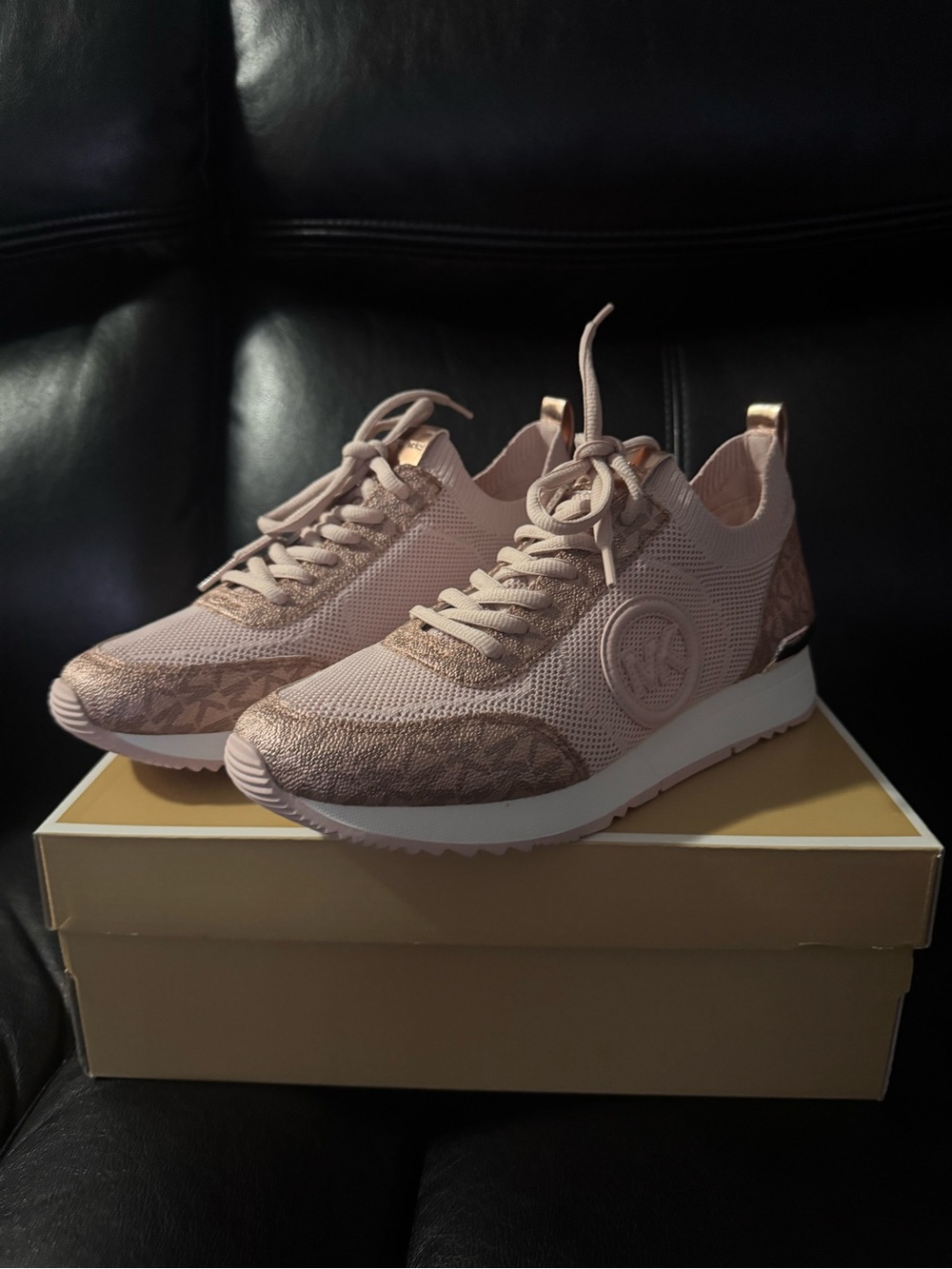 NEW Michael Kors Rose Blush Knit Lace-Up Sneakers